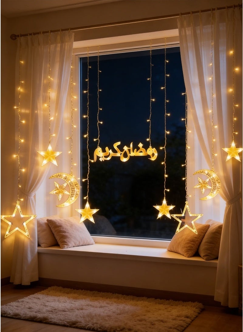 Ramadan Lights, Warm White LED Moon Star Lights, Window Decoration Curtain Lights, 8 Modes Indoor Outdoor Lighting for Ramadan Home Decor - Image 3